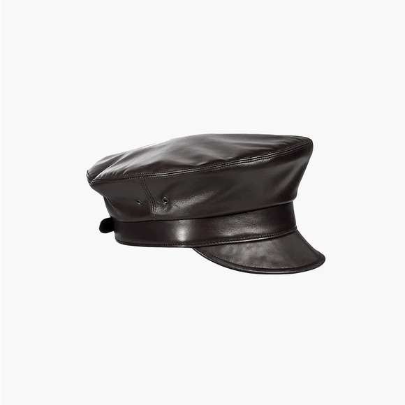 Eric Javits Black Leather Night Porter Cap - Picture 2 of 5